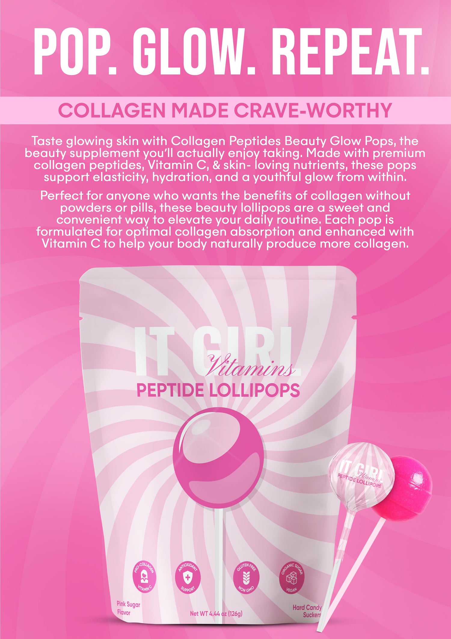 It Girl Beauty Lollipops - Collagen Peptides &amp; Vitamin C Healthy Candy for Skin, Hair, Nails by It Girl Vitamins