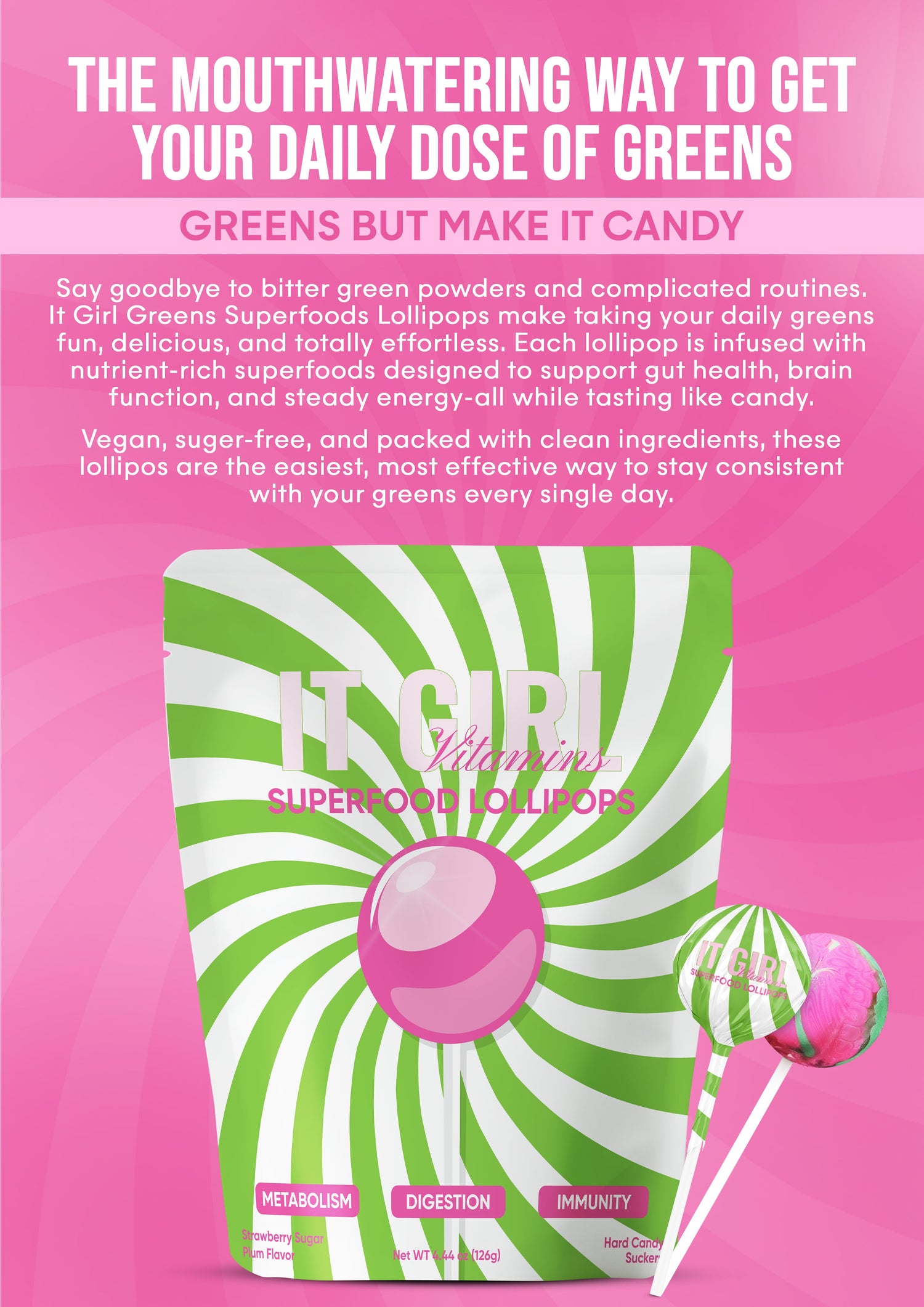 It Girl Superfood Greens Lollipops - Vegan Candy with Supergreens, Vitamins &amp; Antioxidants by It Girl Vitamins