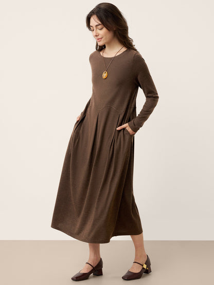 Wool Arc-Panel Sculpted Pleats Midi Dress CALISTA by LINTICO