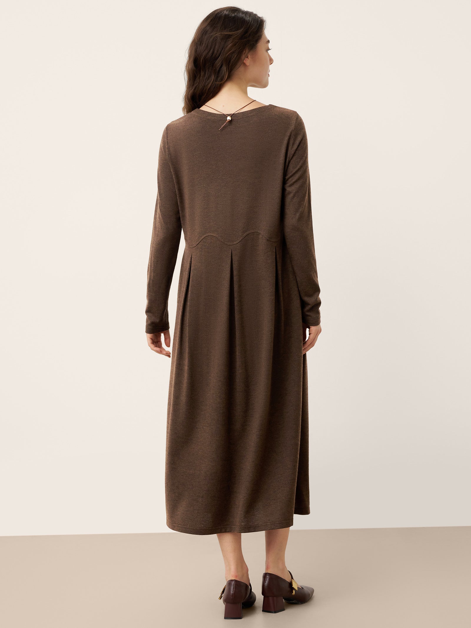 Wool Arc-Panel Sculpted Pleats Midi Dress CALISTA by LINTICO