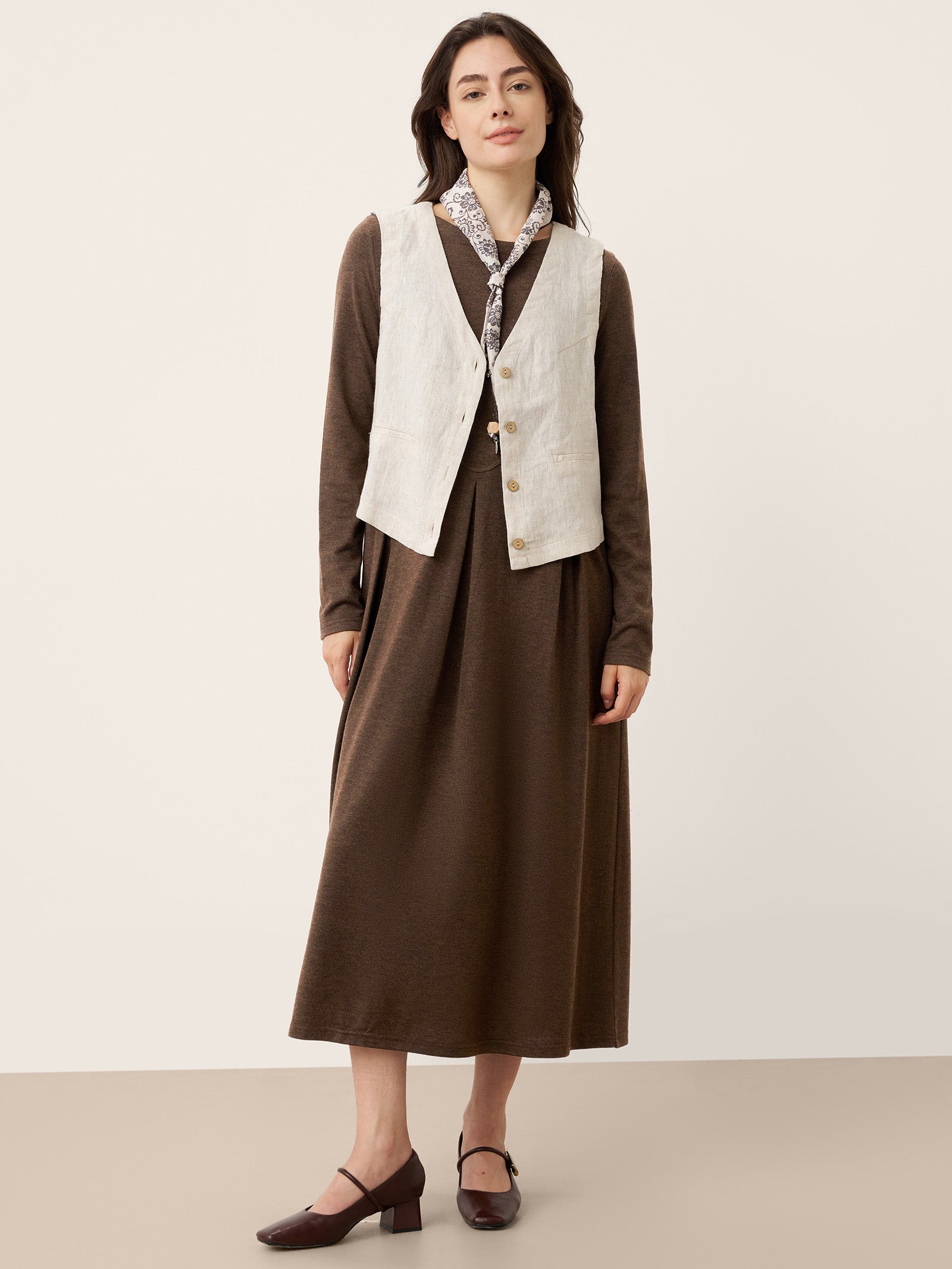 Wool Arc-Panel Sculpted Pleats Midi Dress CALISTA by LINTICO
