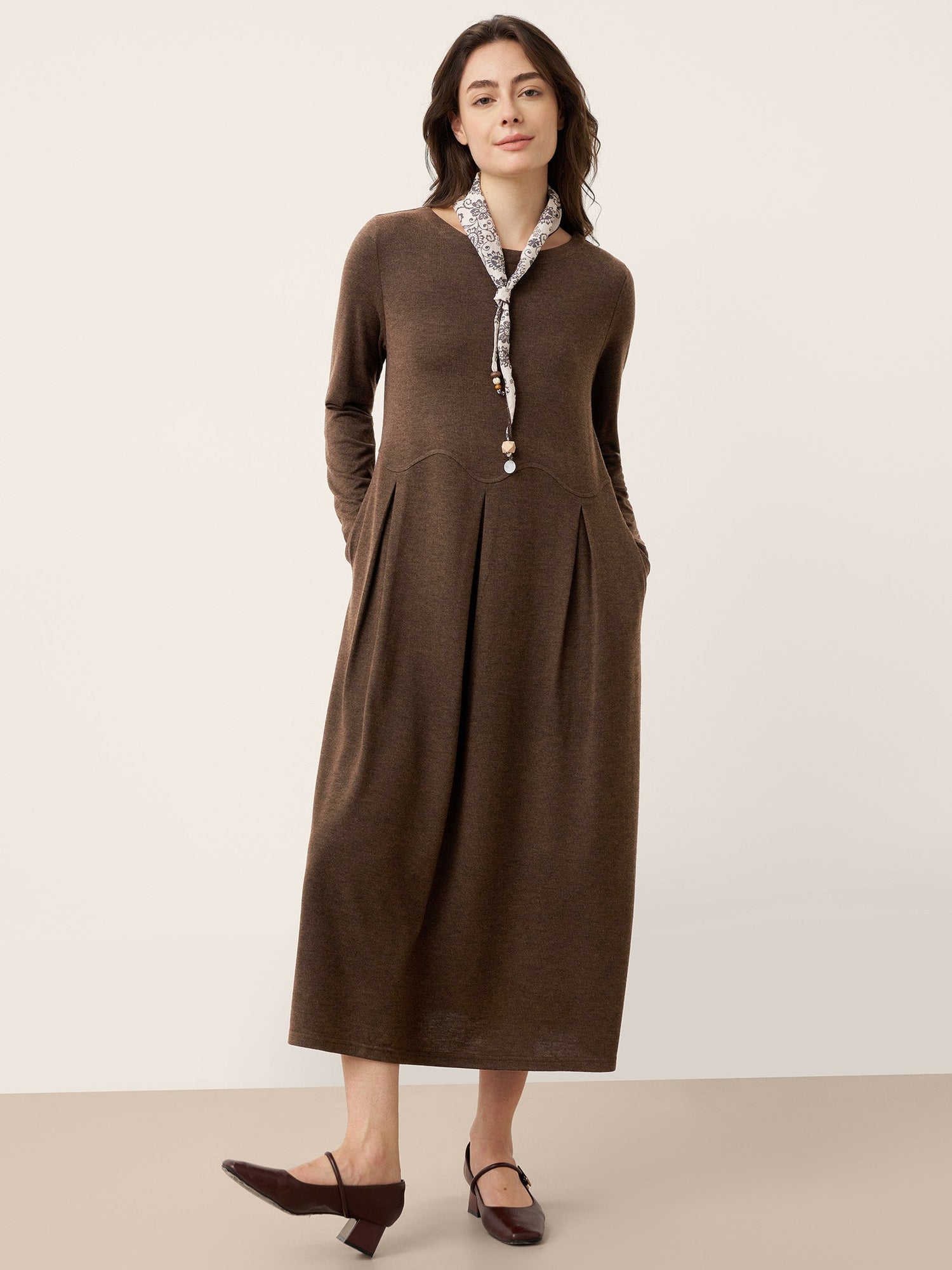 Wool Arc-Panel Sculpted Pleats Midi Dress CALISTA by LINTICO