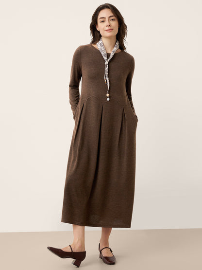 Wool Arc-Panel Sculpted Pleats Midi Dress CALISTA by LINTICO