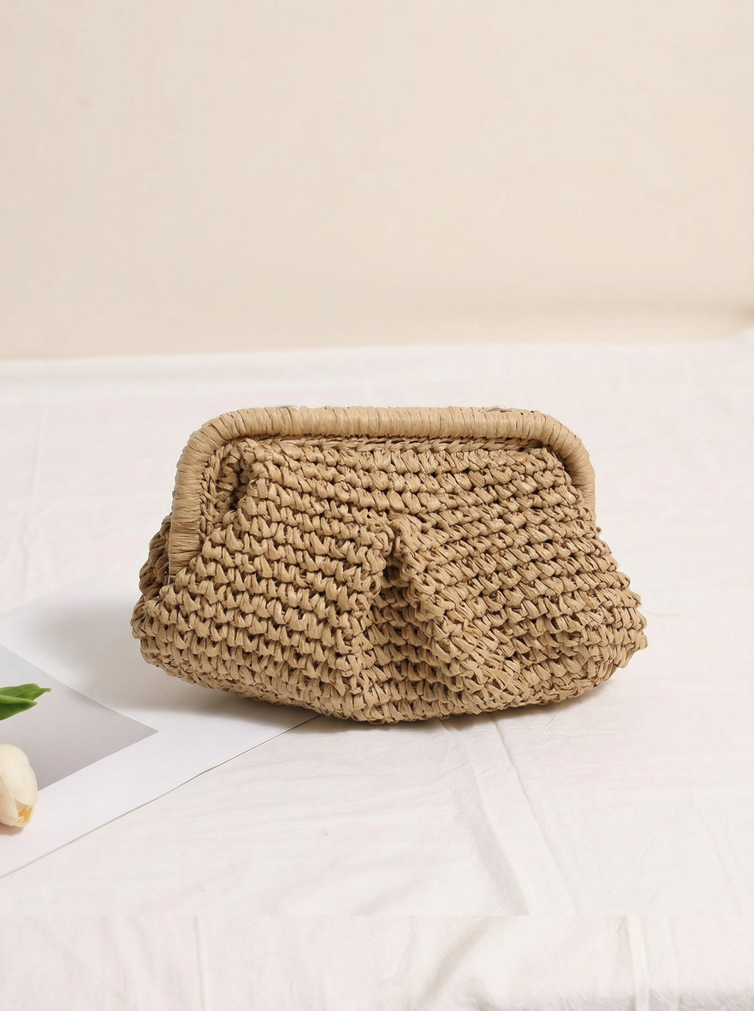 Woven Straw Crossbody Bag with Chain Strap by LINTICO