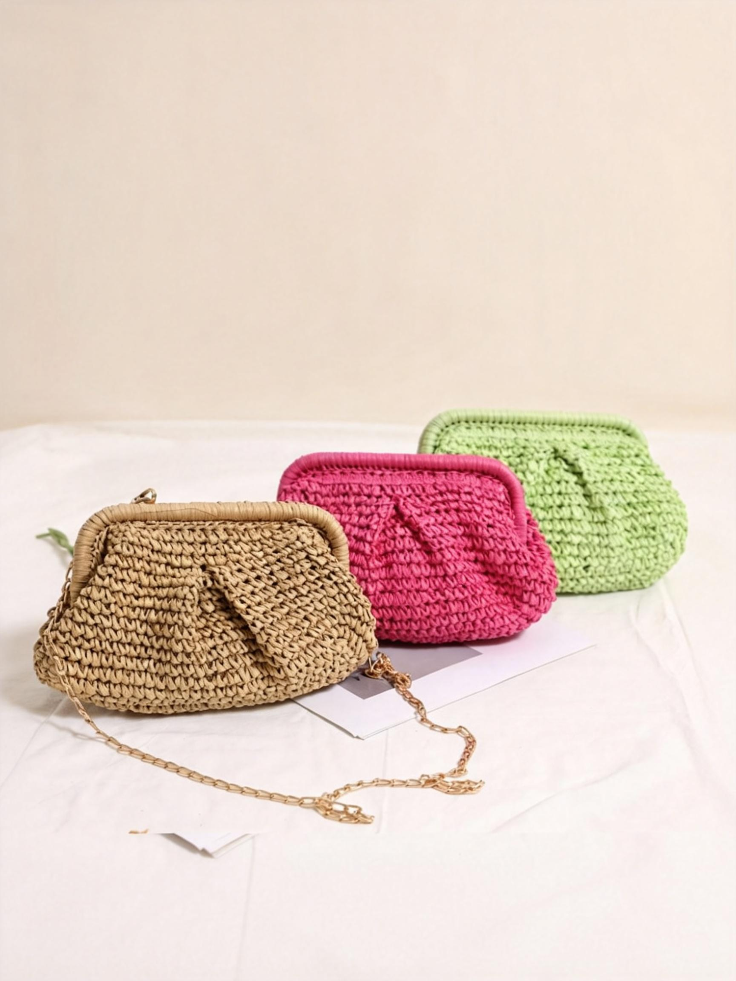 Woven Straw Crossbody Bag with Chain Strap by LINTICO