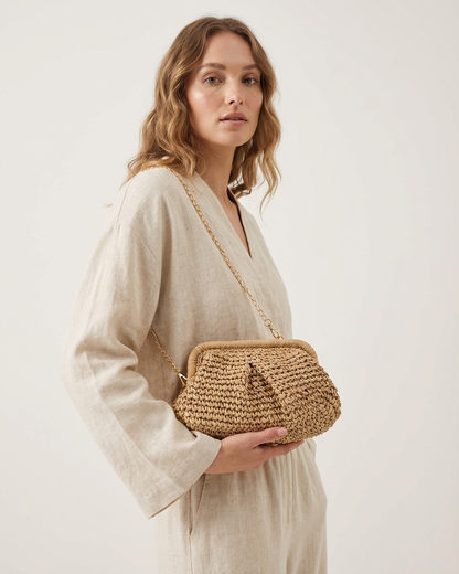 Woven Straw Crossbody Bag with Chain Strap by LINTICO