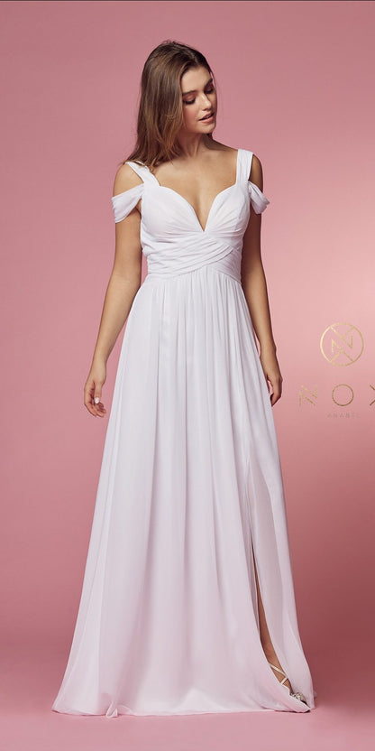 CLEARANCE - Nox Anabel Y277W Cold-Shoulder Long A-Line Chiffon Dress (Size L) by DiscountDressShop