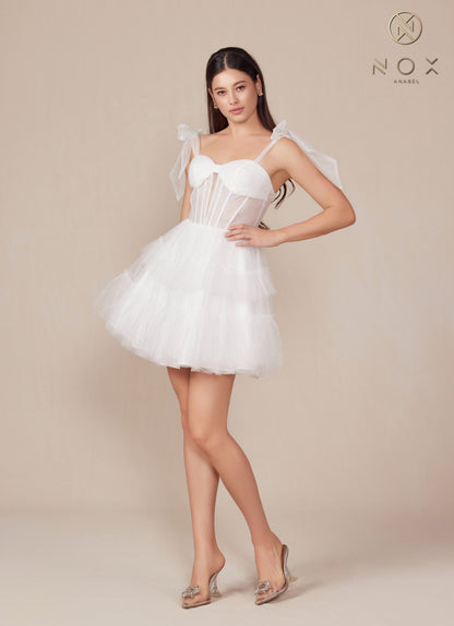 Nox Anabel Y858W Dress Short A-Line Ruffled Tiered Tulle Skirt by DiscountDressShop