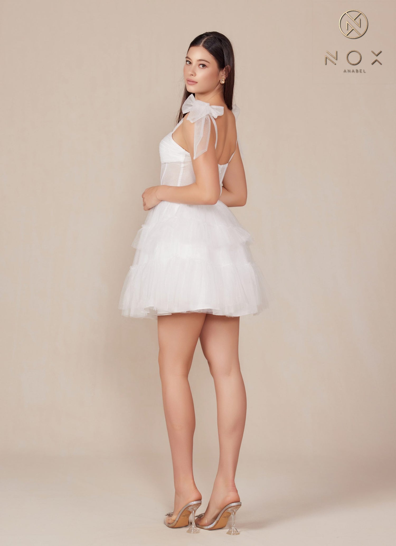 Nox Anabel Y858W Dress Short A-Line Ruffled Tiered Tulle Skirt by DiscountDressShop
