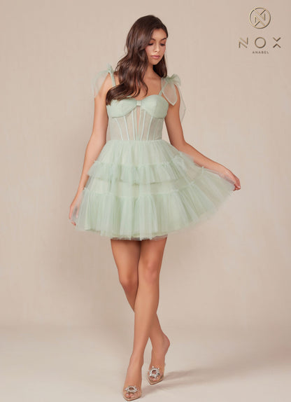 Nox Anabel Y858 Dress Short A-Line Ruffled Tiered Tulle Skirt by DiscountDressShop