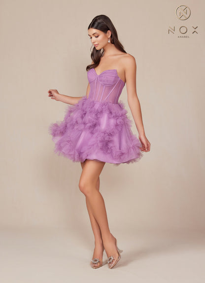 Nox Anabel Y859 Dress Strapless Sweetheart A-Line Ruffled Skirt by DiscountDressShop