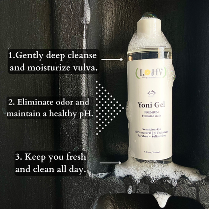 PREMIUM Herbal LOHV YONI GEL pH Balancing Intimate Wash: Eliminate Odor, Cleanse Vulva, Maintain a Healthy pH Balance with Palm Kernel Oil + Rose Oil + Aloe Vera Leaf by LOHV ESSENTIALS
