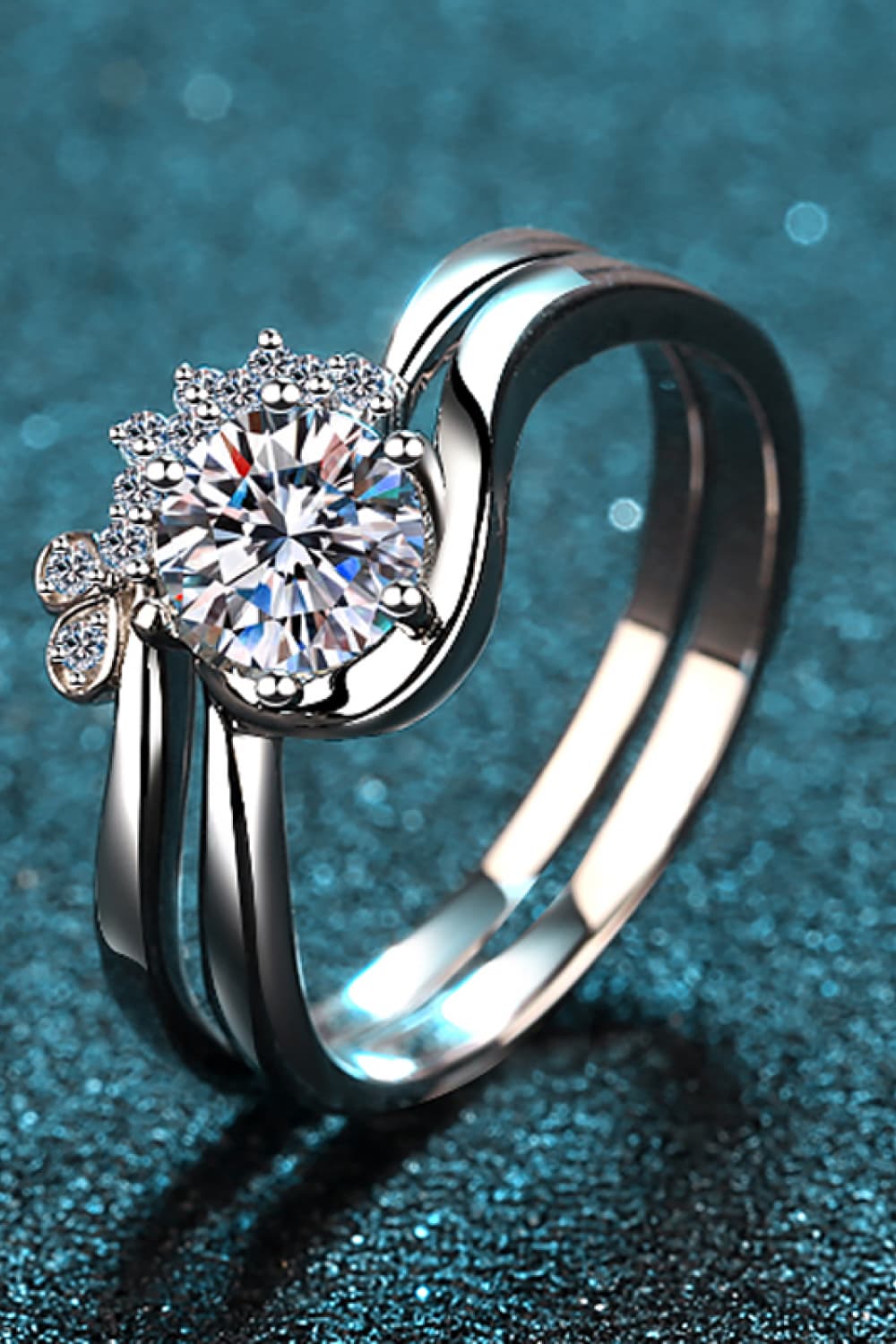 Brilliant Round Cut Sparkala™ Rhodium-Plated Two-Piece Ring Set by Sparkala
