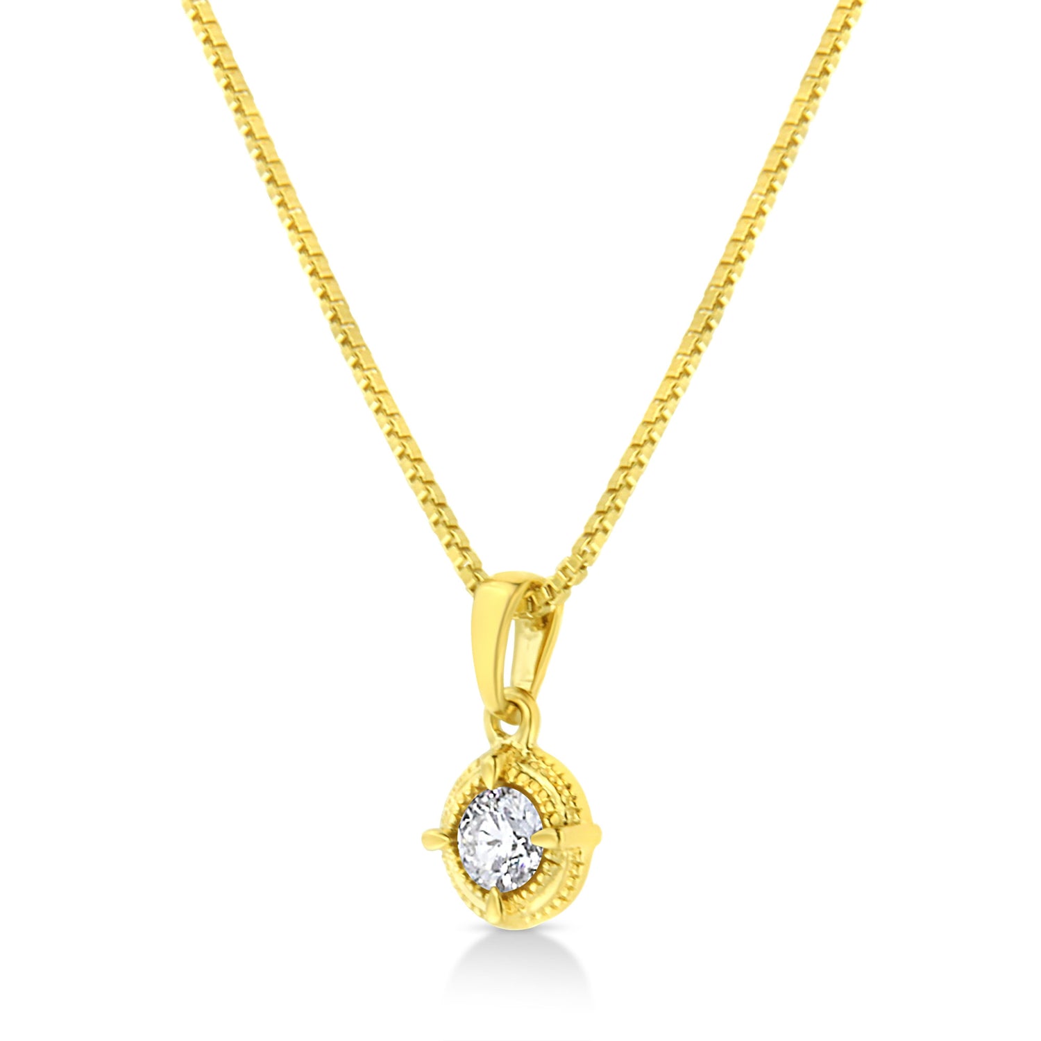 14K Yellow Gold Plated .925 Sterling Silver 1/2 Cttw Brilliant Round Cut Diamond Solitaire Milgrain 18" Pendant Necklace (K-L Color, I2-I3 Clarity)