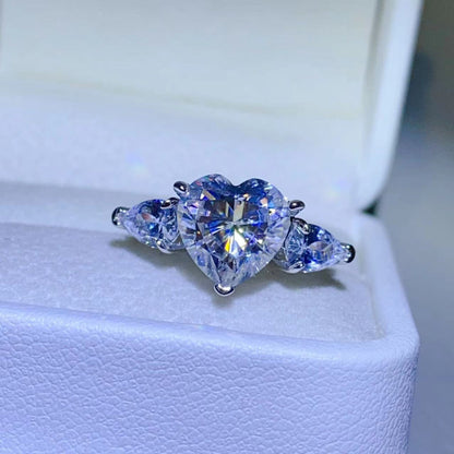 3 Carat Heart-Shaped Sparkala™ Pure Sterling Silver Ring With Sidestones by Sparkala