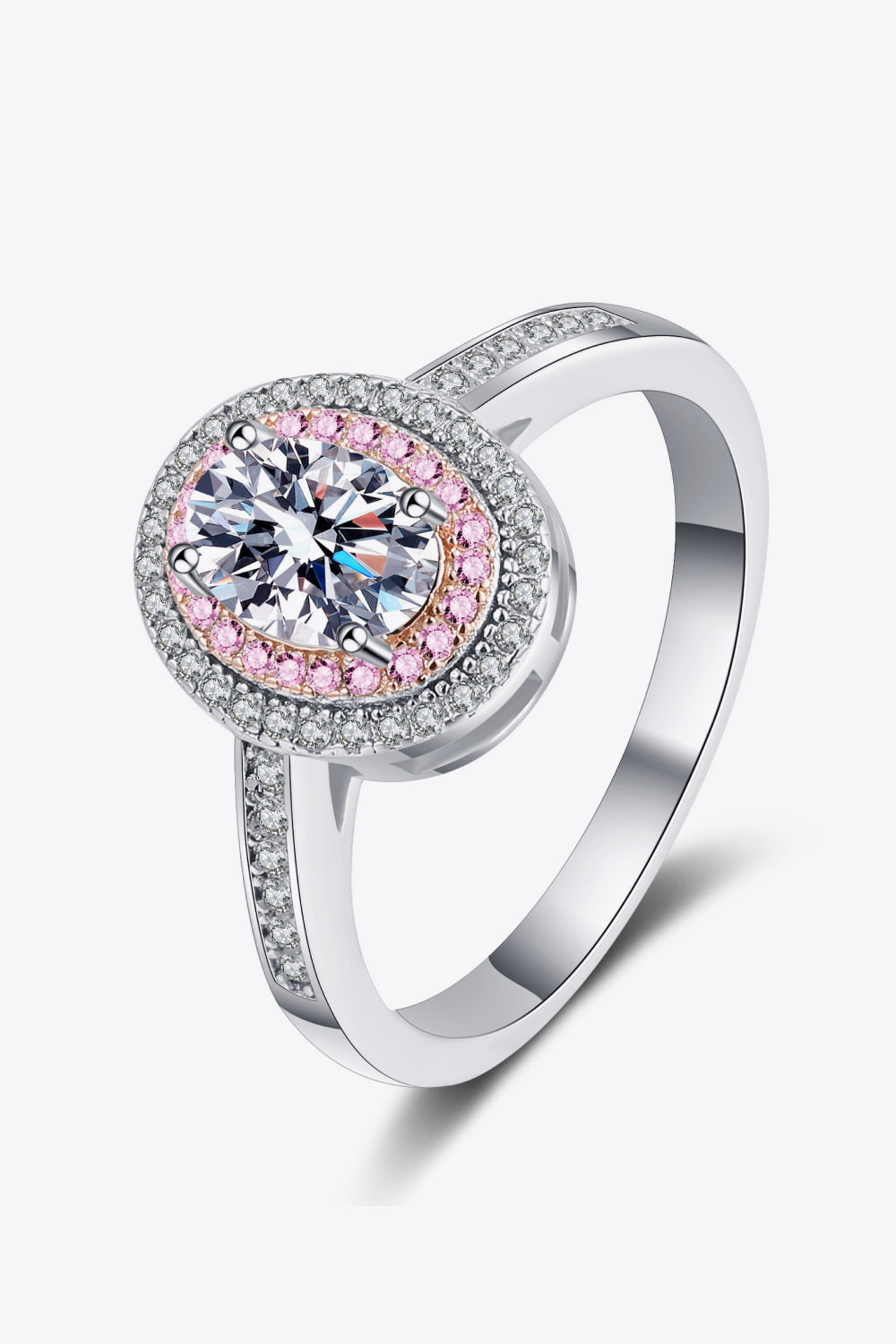 1 Carat Pink Oval-Cut Sparkala™ 925 Sterling Silver Halo Ring by Sparkala
