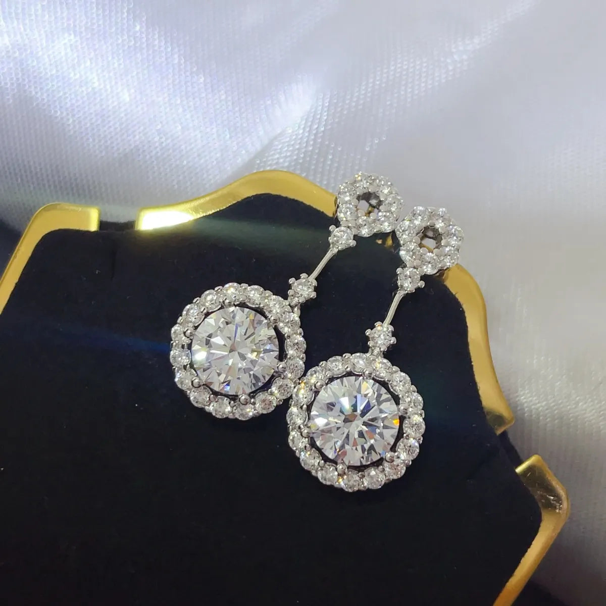 4 Carat Crystal Drop Dangle Earrings with Round Halo Design by Sparkala