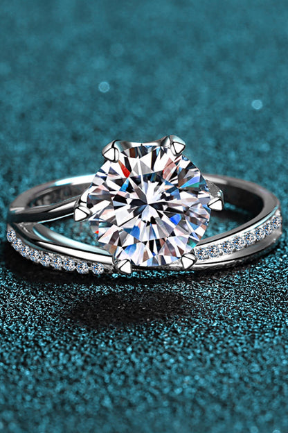 3 Carat Brilliant Round Cut Sparkala™ 6-Prong Offset Ring (Platinum Over Pure Sterling Silver) by Sparkala