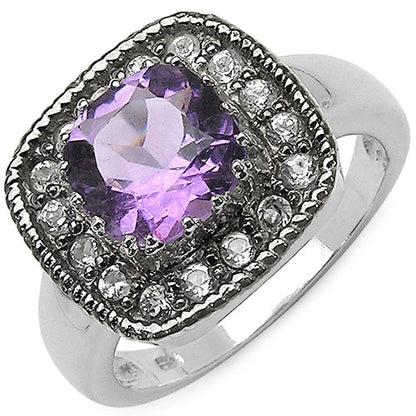 2.53 Carat Genuine Amethyst &amp; Tanzanite .925 Sterling Silver Ring