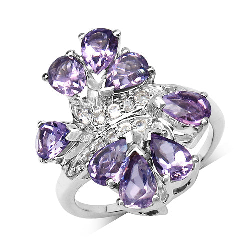 3.08 Carat Genuine Amethyst &amp; White Topaz .925 Sterling Silver Ring