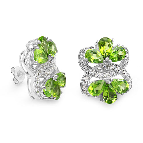 8.77 Carat Genuine Peridot &amp; White Topaz .925 Sterling Silver Earrings
