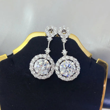 4 Carat Crystal Drop Dangle Earrings with Round Halo Design by Sparkala