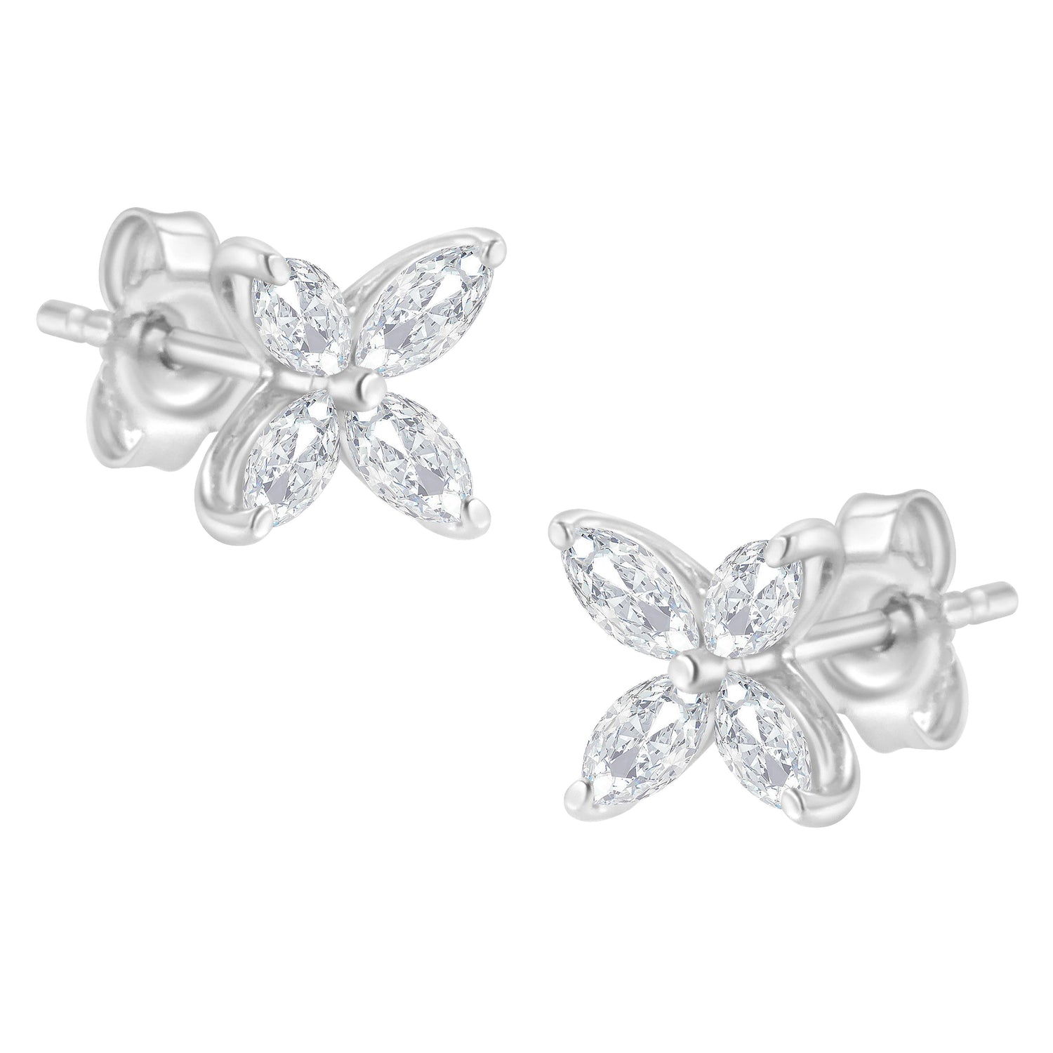 14K White Gold 1/2 Cttw Marquise Diamond 8 Stone Floral Leaf Stud Earrings (H-I Color, SI1-SI2 Clarity)