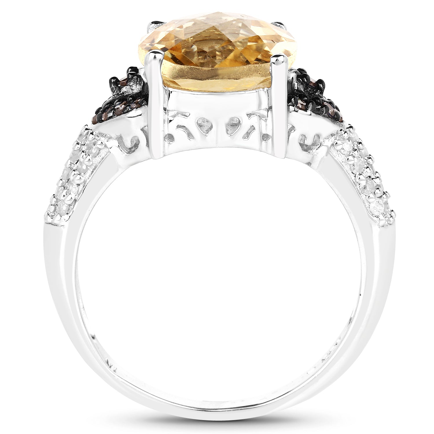 4.65 Carat Genuine Citrine, Champagne Diamond &amp; White Diamond .925 Sterling Silver Ring