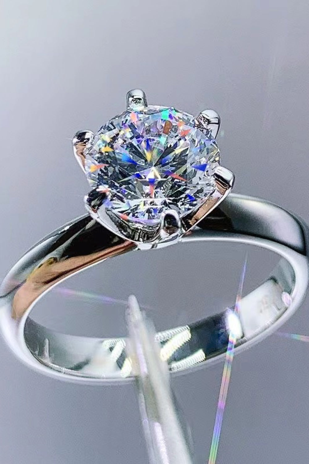 Adored Platinum Over Pure Sterling Silver 3 Carat Brilliant Round Cut Sparkala™ 6-Prong Solitaire Ring by Sparkala