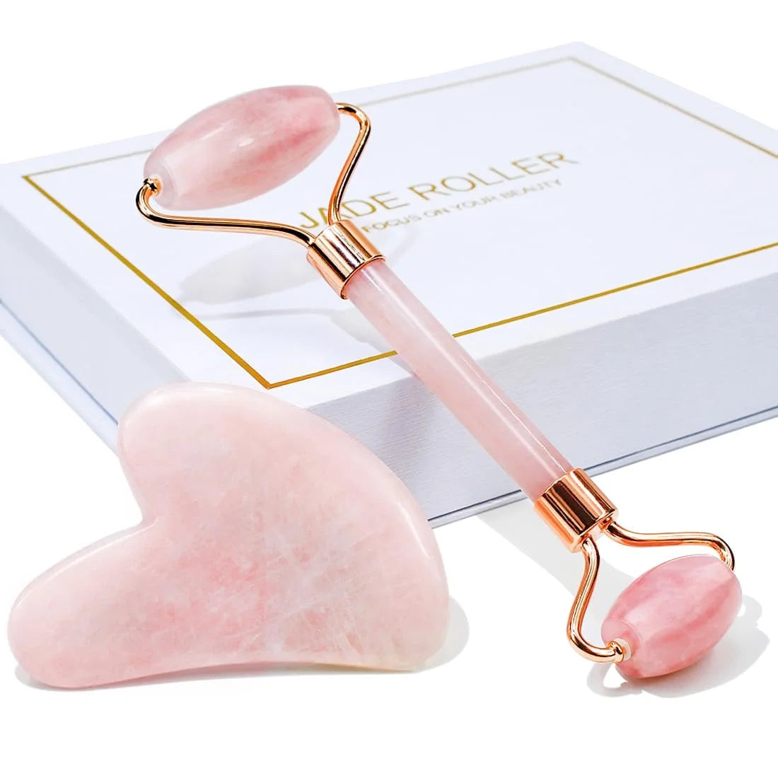 Jade Roller &amp; Gua Sha, Natural Jade Face Roller Gua Sha Facial Tools Skin Care Massager, Pink by Korean Skin Care