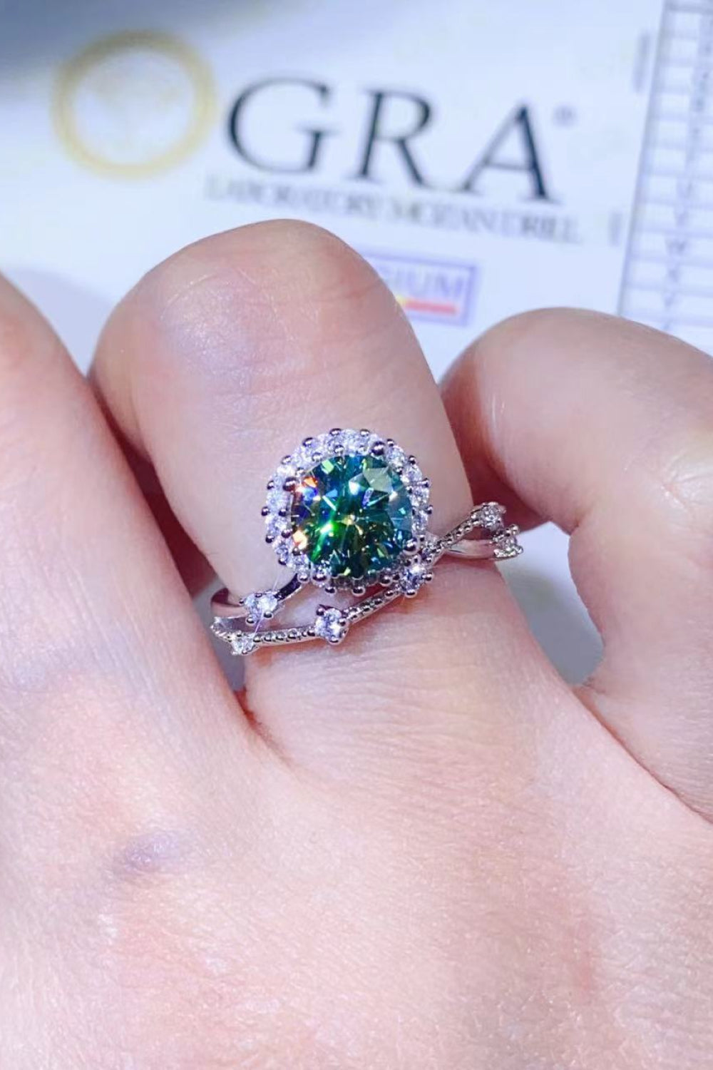 1 Carat Green Sparkala™ Platinum-Plated Ring by Sparkala