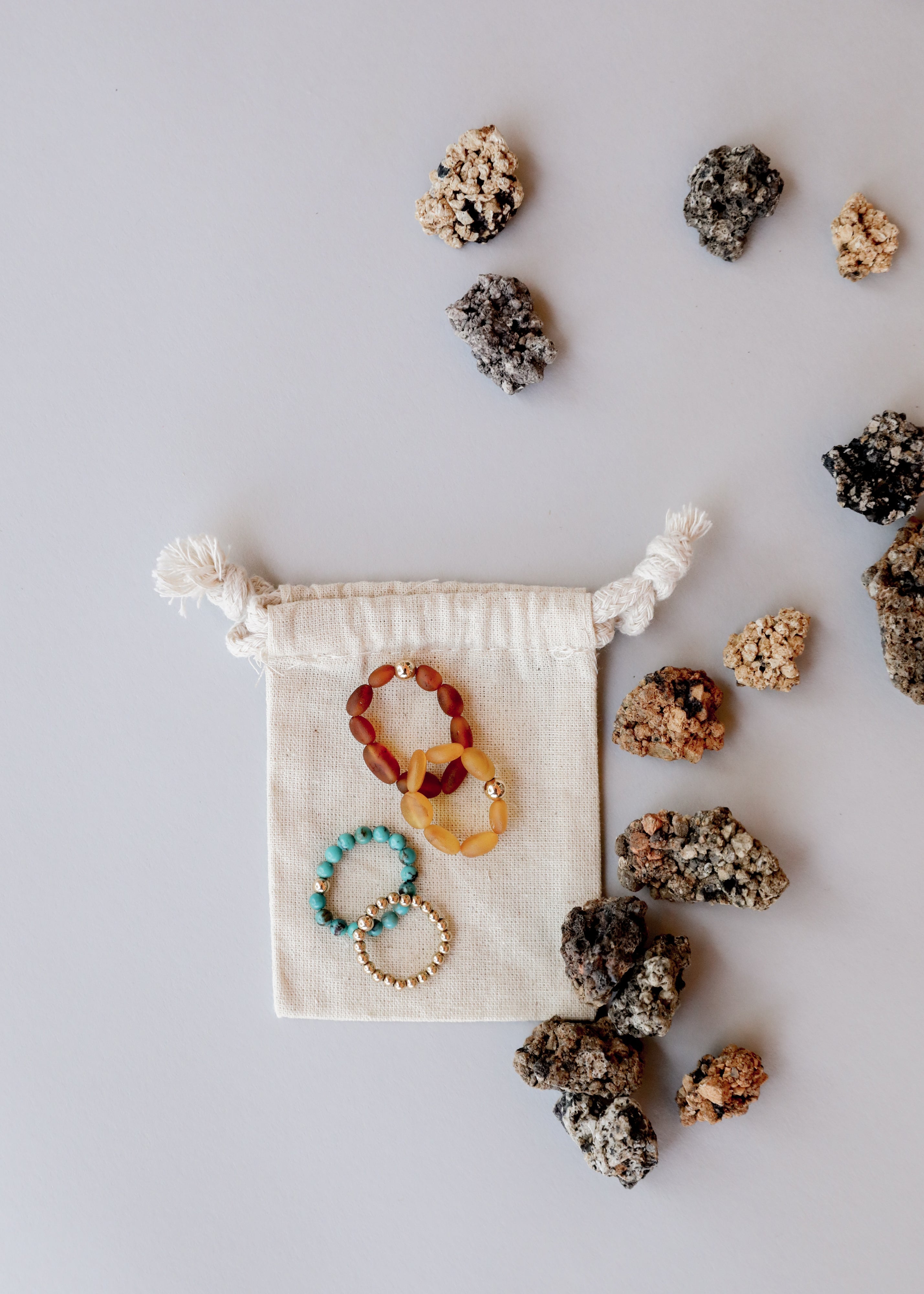Raw Honey Baltic Amber + 14K Gold Filled || Beaded Ring Stack by CanyonLeaf