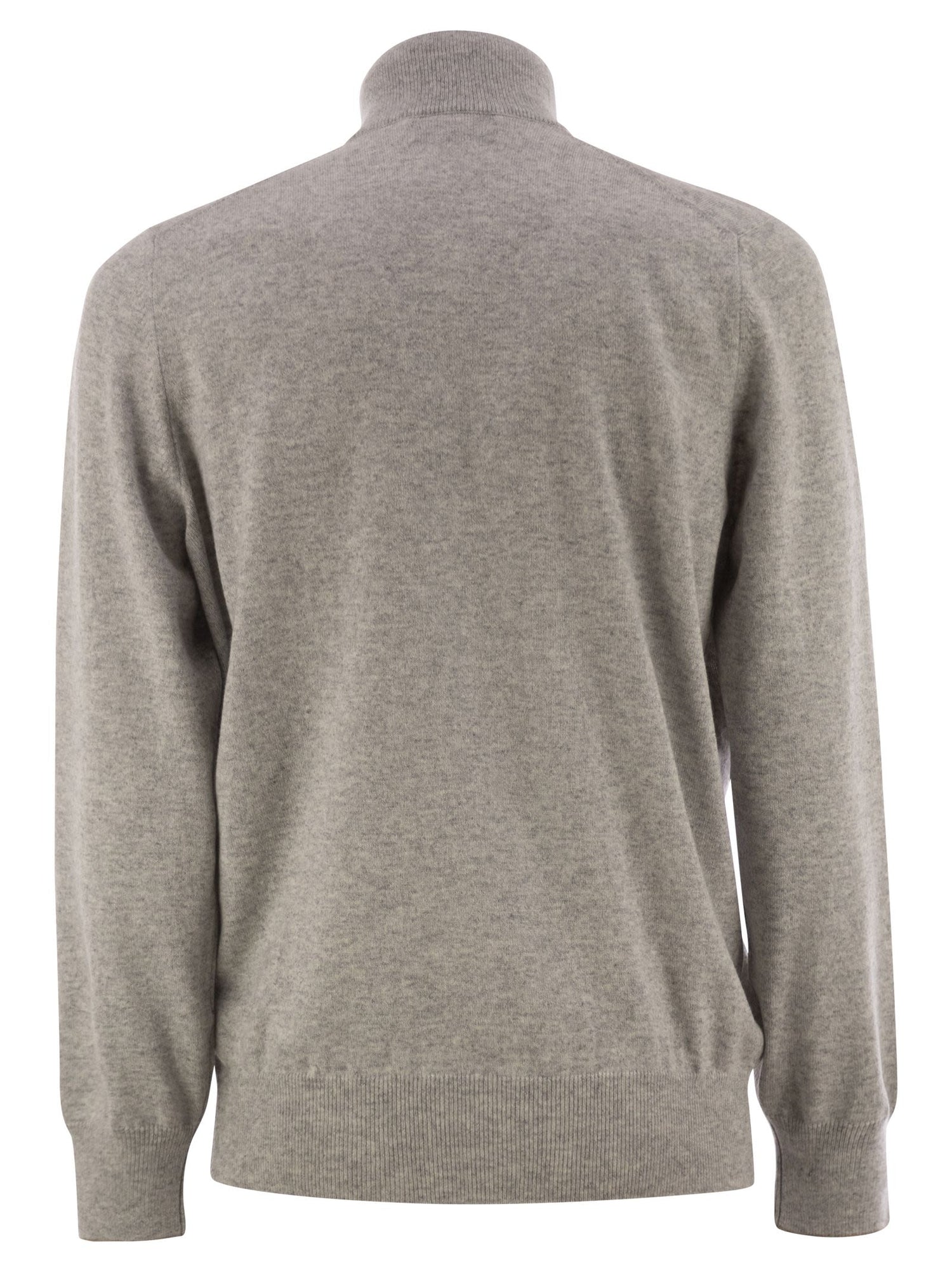 Brunello Cucinelli Men High-Necked Cashmere Sweater With Zip Opening by Luosophy