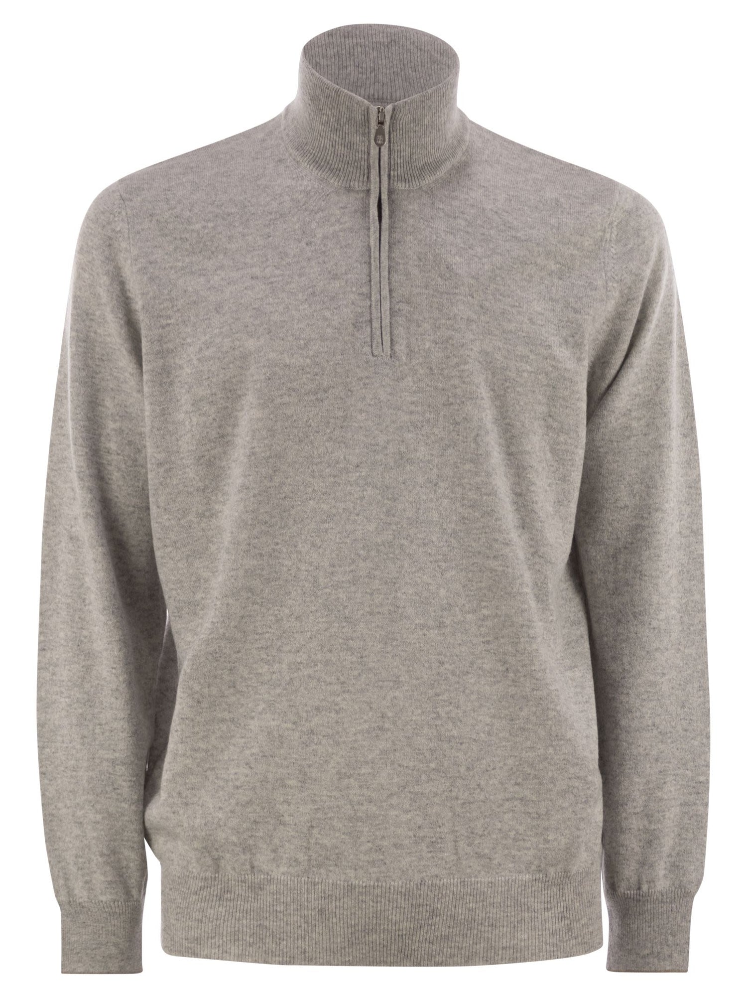 Brunello Cucinelli Men High-Necked Cashmere Sweater With Zip Opening by Luosophy