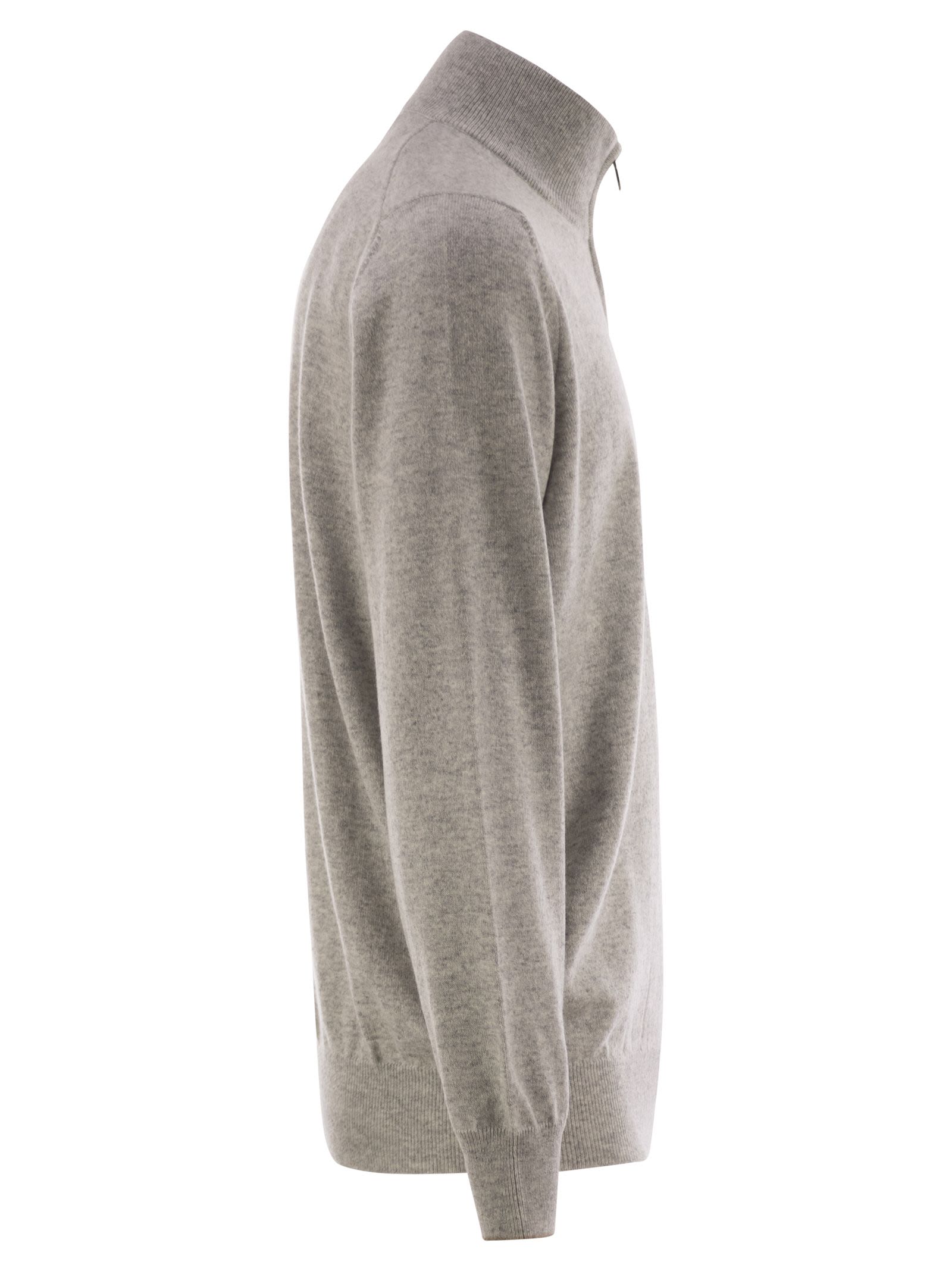 Brunello Cucinelli Men High-Necked Cashmere Sweater With Zip Opening by Luosophy