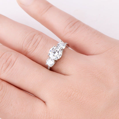 3 Carat 3-Stone Round Brilliant Round Cut Sparkala™ Platinum-Plated 925 Sterling Silver Ring by Sparkala
