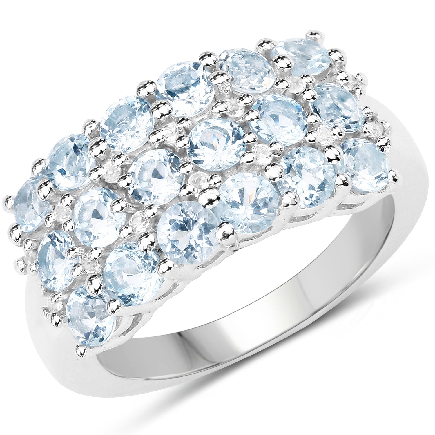 2.29 Carat Genuine Blue Topaz &amp; White Topaz .925 Sterling Silver Ring