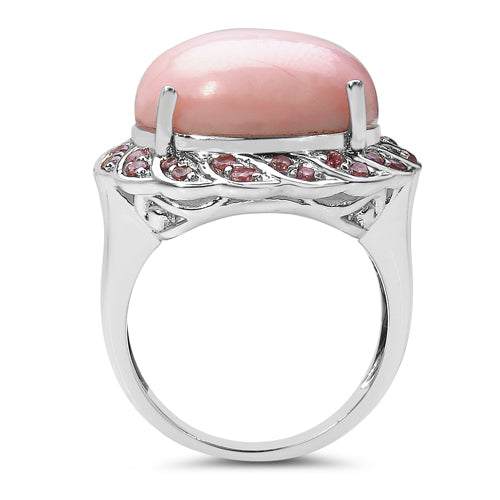 14.59 Carat Genuine Opal &amp; Tourmaline .925 Sterling Silver Ring