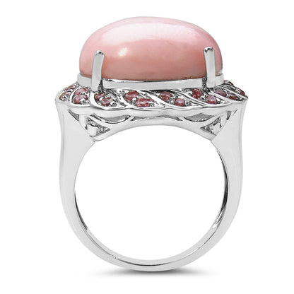 14.59 Carat Genuine Opal &amp; Tourmaline .925 Sterling Silver Ring
