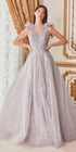 Cinderella Divine B704 Feathered Shoulder Tulle A-Line Ball Gown by DiscountDressShop