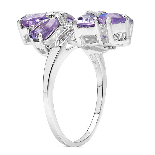 3.08 Carat Genuine Amethyst &amp; White Topaz .925 Sterling Silver Ring