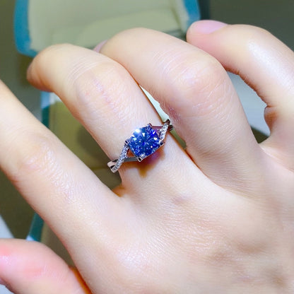 1 Carat Blue Brilliant Round Cut Sparkala™ Crisscross Pure Sterling Silver Ring by Sparkala