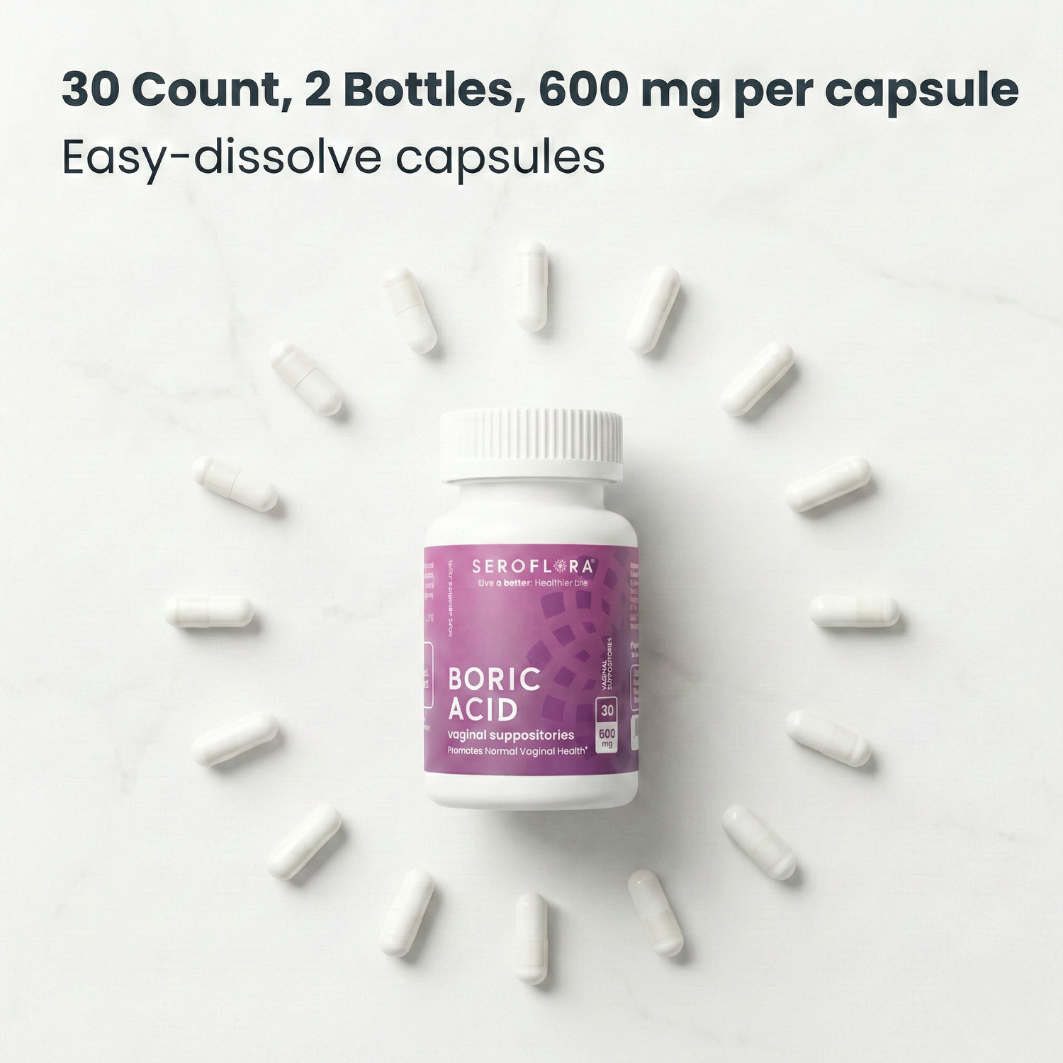 Boric Acid Suppositories (30ct, 2 bottles) by Seroflora