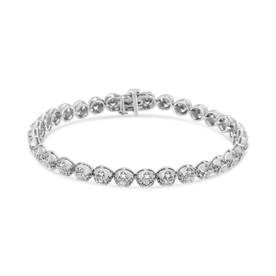 .925 Sterling Silver 1.0 Cttw Diamond Miracle-Plate Open Quatrefoil Flower Circle-Link 7" Tennis Bracelet (I-J color, I3 clarity) by Bids.com