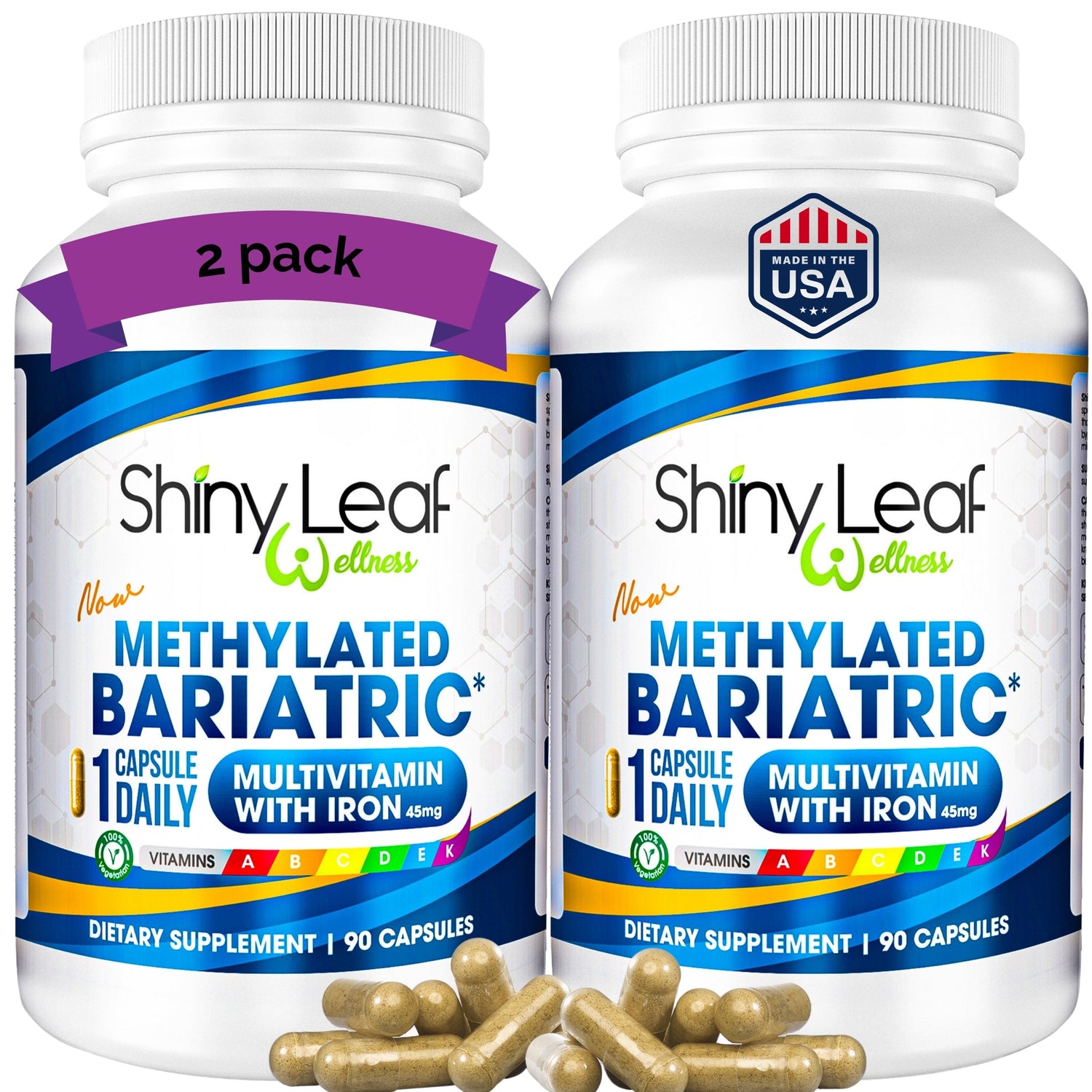 Methylated Bariatric Multivitamins with 45mg Iron 1 capsule a day by Shiny Leaf