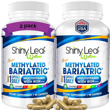 Methylated Bariatric Multivitamins with 45mg Iron 1 capsule a day by Shiny Leaf