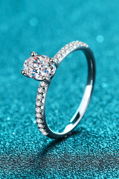 Rhodium Over Pure Sterling Silver Inlaid 1 Carat Oval-Cut Sparkala™ Ring by Sparkala