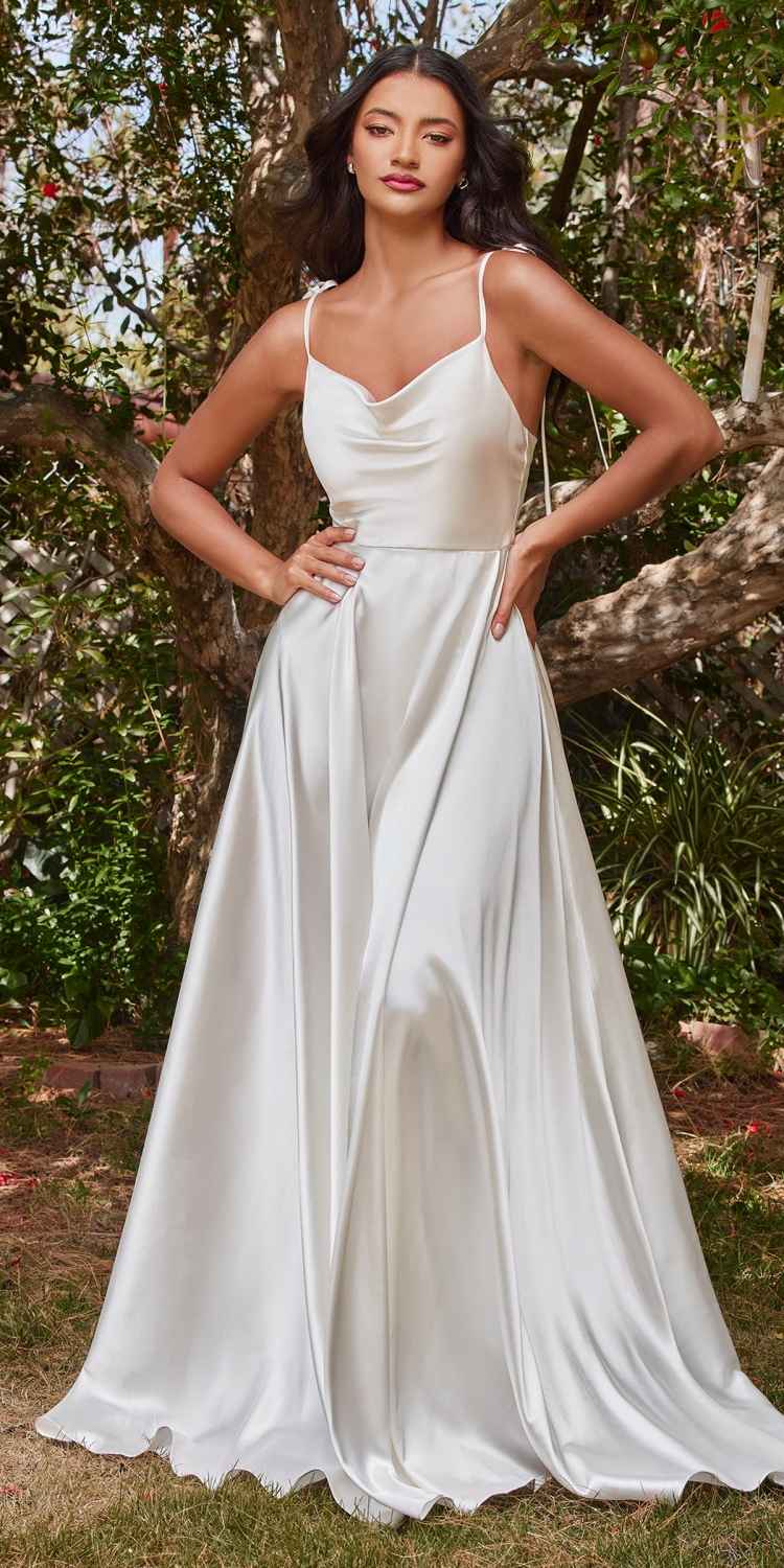 Cinderella Divine BD104W Ravishing Cowl A-Line Satin Gown by DiscountDressShop