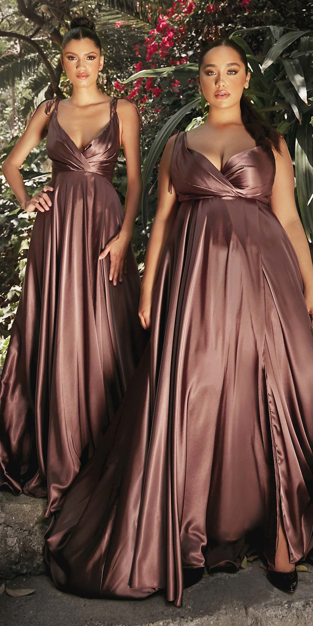 Cinderella Divine BD105 Flowy Satin A-Line Gown with Leg Slit by DiscountDressShop