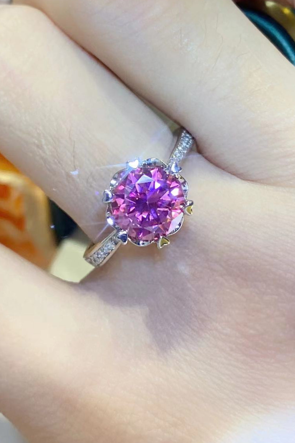 Shining For You 2 Carat Pink Brilliant Round Cut Sparkala™ Platinum Over Pure Sterling Silver Ring by Sparkala